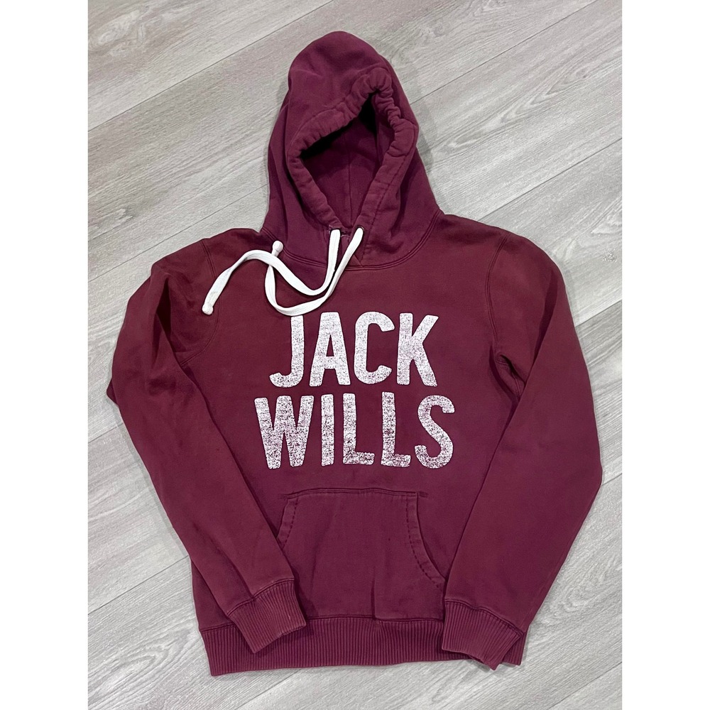 Jack Wills Burgundy Distressed Logo Hoodie Sweatshirt Women's UK12/US 8